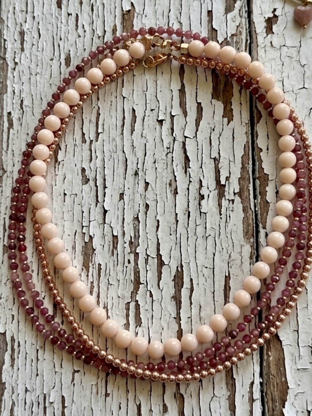 Set of 3 Necklaces - Rose Gold Hematite, Strawberry Quartz, Baby Pink Pearl